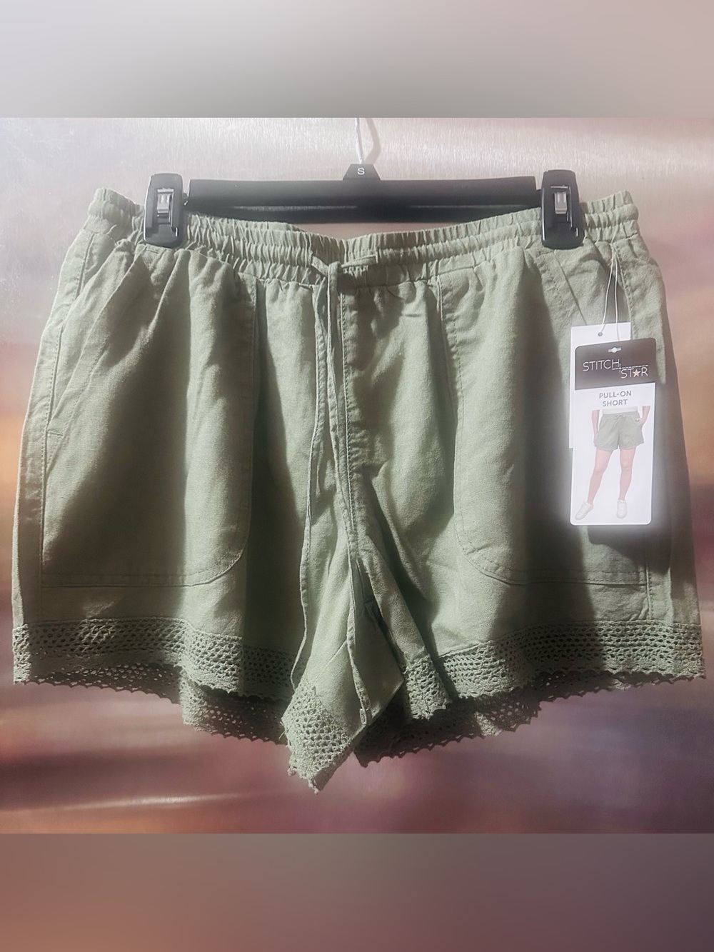 Stitch Star✨💚🩶⭐️Olive Crochet-Hem Pull-On Women's Shorts